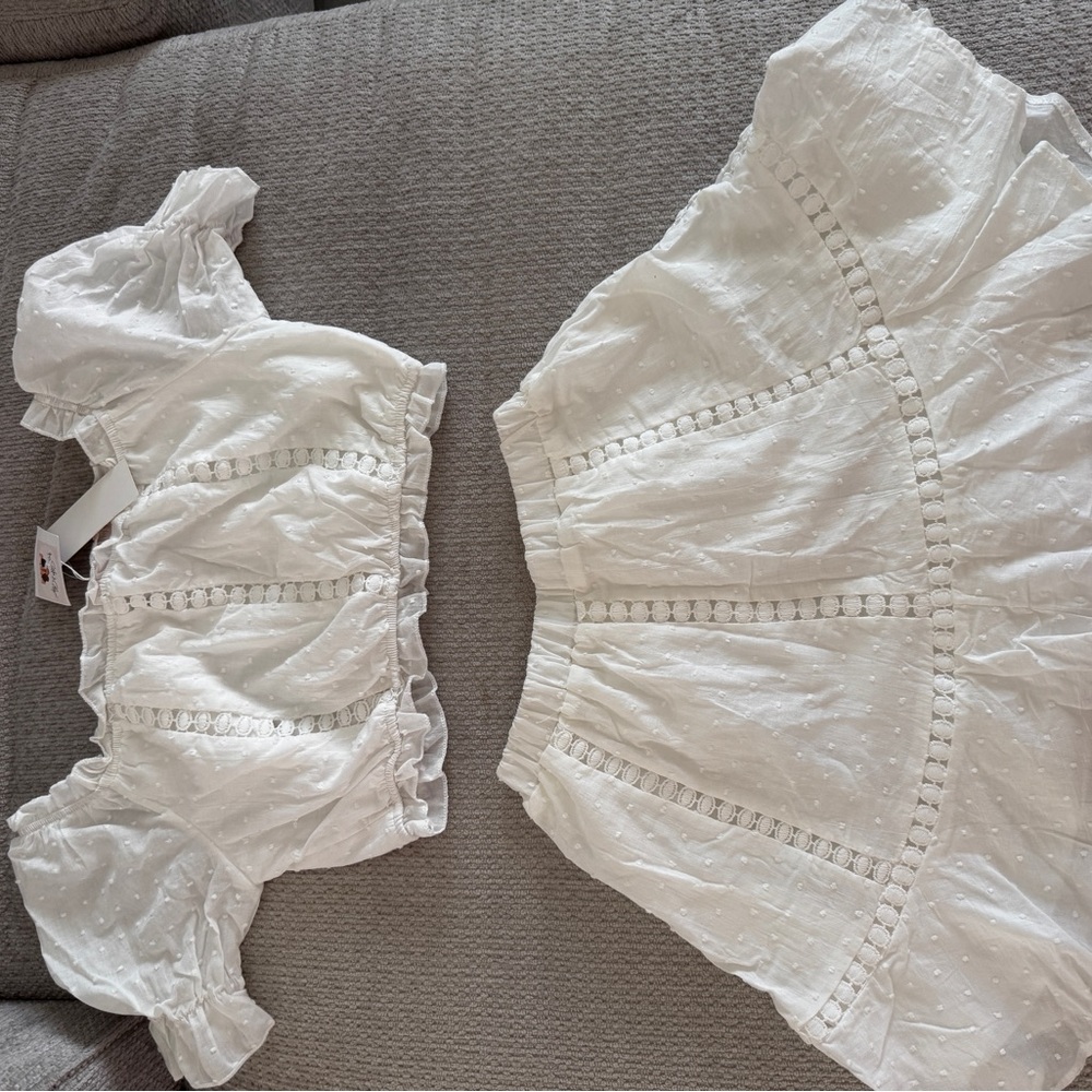 White Eyelet Crop Top and Skirt Set
